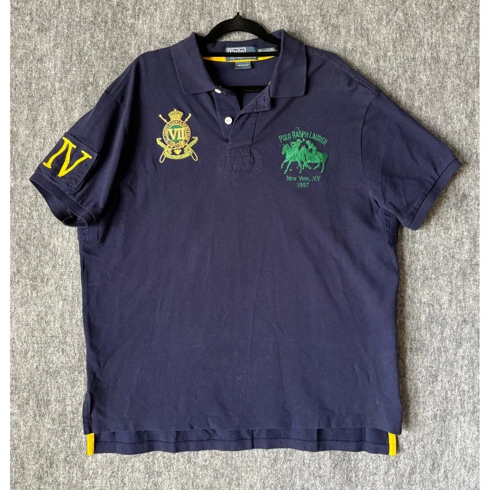 Polo Ralph Lauren Mens XL Custom Fit Navy Big Double Pony Crest Polo‎ Shirt IV